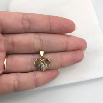 18K Gold Layered Oro Laminado Two Tone Heart Shape Our Lady of Guadalupe Pendant 31.0076